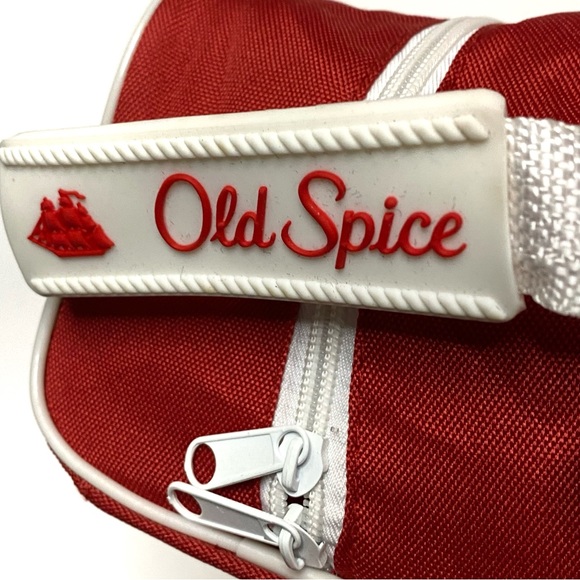 Vintage Old Spice Shaving Toiletry Bag Red Nylon Embroidered Travel Bag 10” Long - Picture 3 of 6